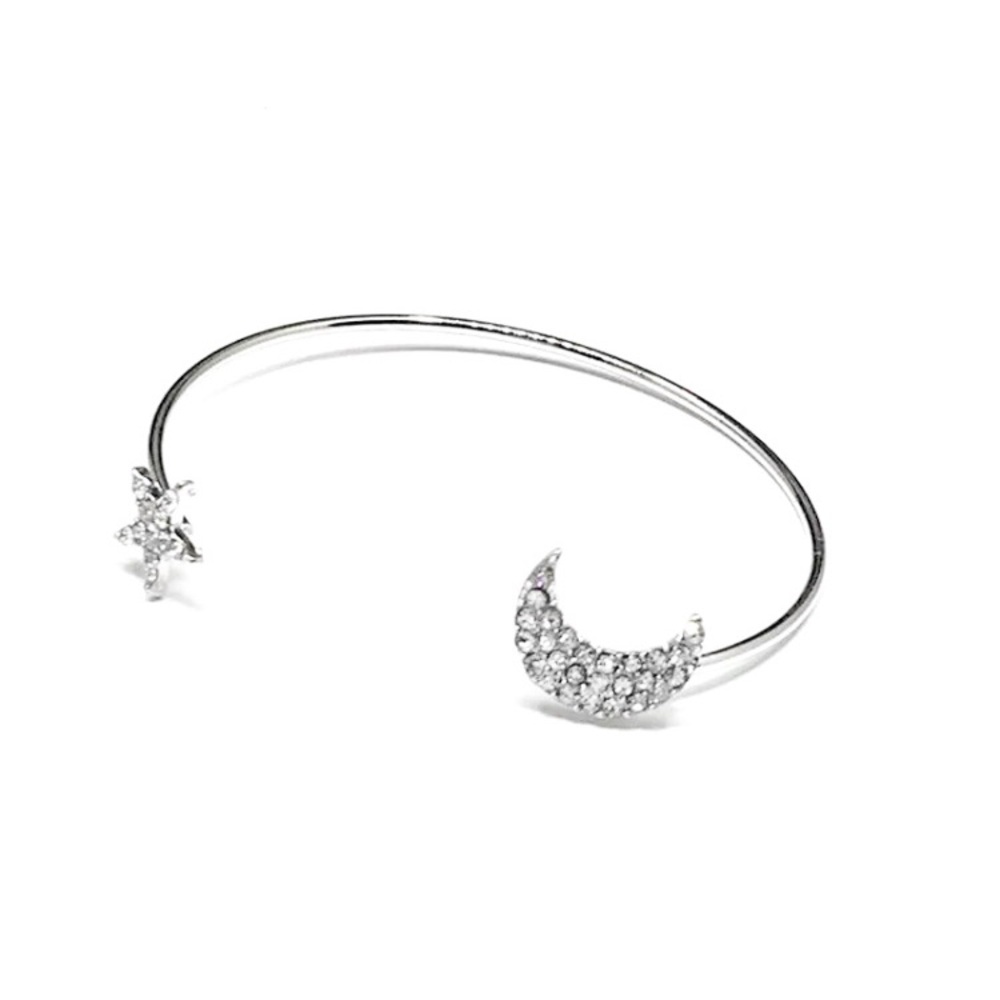 ⚜️[𝟯/$𝟭𝟴]⚜️Crystal Moon Star Silver Bangle New - Picture 3 of 5